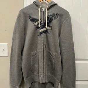American Eagle Outfitters Men’s Graphic Logo Drawstring Hoodie Size Large Gray